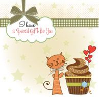 birthday greeting card with cupcake and cat N3