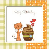 birthday greeting card with cupcake and cat N4