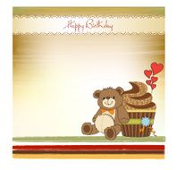 birthday greeting card with cupcake and teddy bear N4