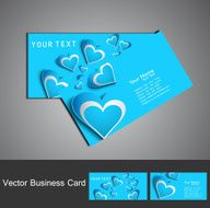 Shiny blue colorful heart business card set vector background