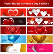 Valentine&#039;s Day colorful shiny hearts presentation headers collection set vector