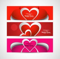 Valentine&#039;s Day colorful three header set vector illustration
