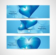 Valentine&#039;s Day design blue shiny header heart set vector