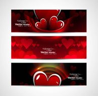 Set of shiny bright colorful hearts banners and header vector