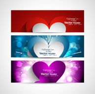 Valentine&#039;s Day Set of stylish colorful three header heart vector