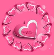 Pink Valentines day hearts circle love card vector