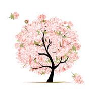 Pink floral tree sketch for your design