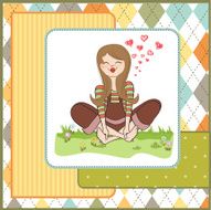 romantic girl sitting barefoot in the grass N17