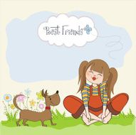 romantic girl sitting in the grass with her dog N2