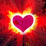 red heart with rays on a black