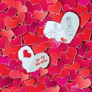 Seamless pattern with Red hearts confetti