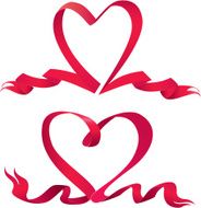 Set of two Red ribbons are made in heart shape