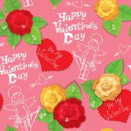 Valentines Day seamless pattern with handdrawn angels hearts and roses