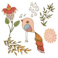 Set of doodle bird and plants