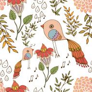 Seamless pattern with bird and flowers