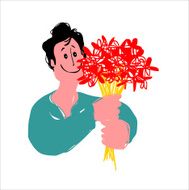 young man with flowers