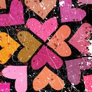 scattered colorful hearts on grunge background