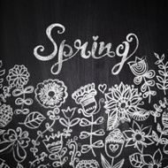 Floral greeting card with &quot;Spring&quot; lettering chalk background