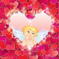 Angel in the heart shape frame edged of paper hearts N2