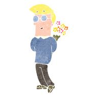retro cartoon man with flowers