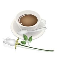 Cup of Hot Coffee and White Rose