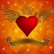 Valentine&#039;s Day Heart with Crown Wings and Banner