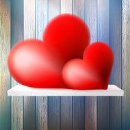 Romantic background with hearts on wood shelf