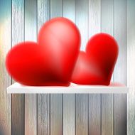 Romantic background with hearts on wood shelf N3