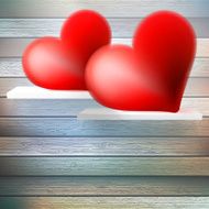 Romantic background with hearts on wood shelf N5