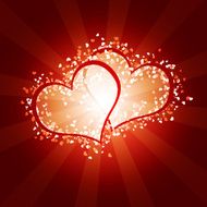 two joint hearts against red backround with stripes