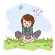 girl sitting barefoot in the grass