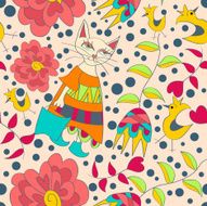 pattern with cat and flowers