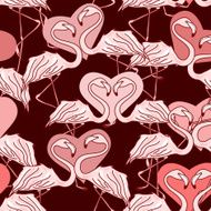 Seamless pattern of flamingos and hearts