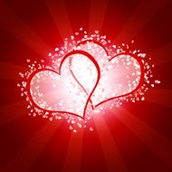 two joint hearts against red backround with stripes N2