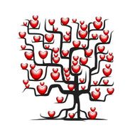 Love tree with red hearts for your design