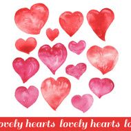 Lovely hearts Watercolor shades of red scarlet