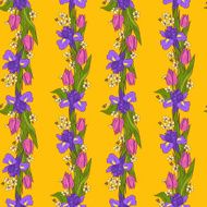 Seamless pattern with tulips and irises