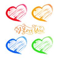 Abstract watercolor hearts set