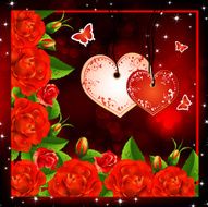 Red roses with hearts and butterflies