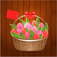 Basket of beautiful tulips with label