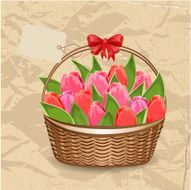 Basket of beautiful tulips with label N2