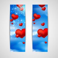 happy valentine&rsquo;s day banners with red hearts
