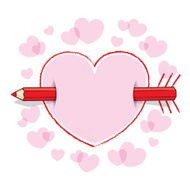 Horizontal Red Pencil Through Pink Heart Bordder with Arrow Feathers N2