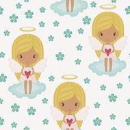 Angel girl floral seamless wallpaper N2