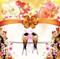 Two swallows with flowers