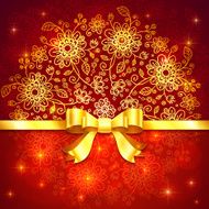Red vintage background with golden ribbon and bow