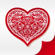 Red lacy vector heart on curved white paper