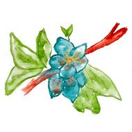 abstract twig leaf blue floral watercolor flower paintings hand