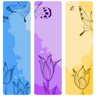 Set of backgrounds with tulips and butterflies