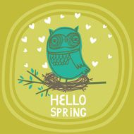 Vector card with funny owl Cute cartoon character Hand drawing N2